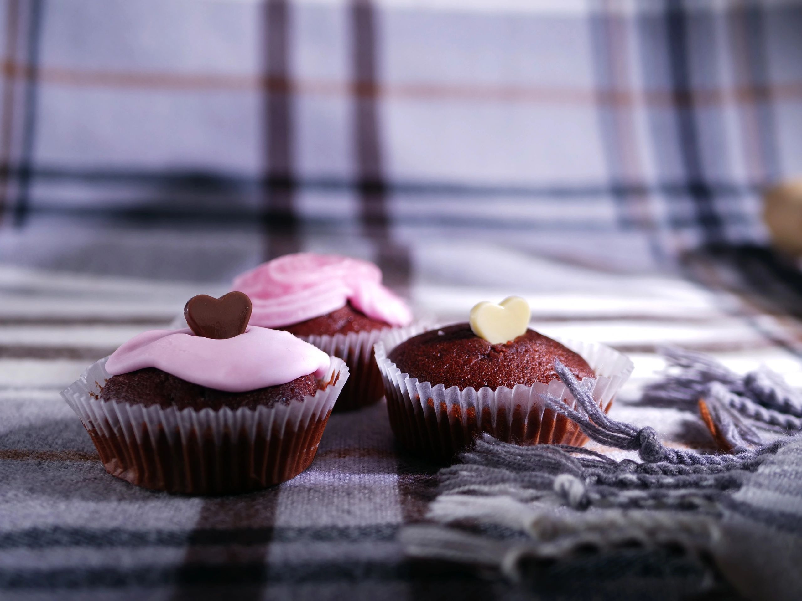Assorted chocolate cupcakes decorated with frosting
