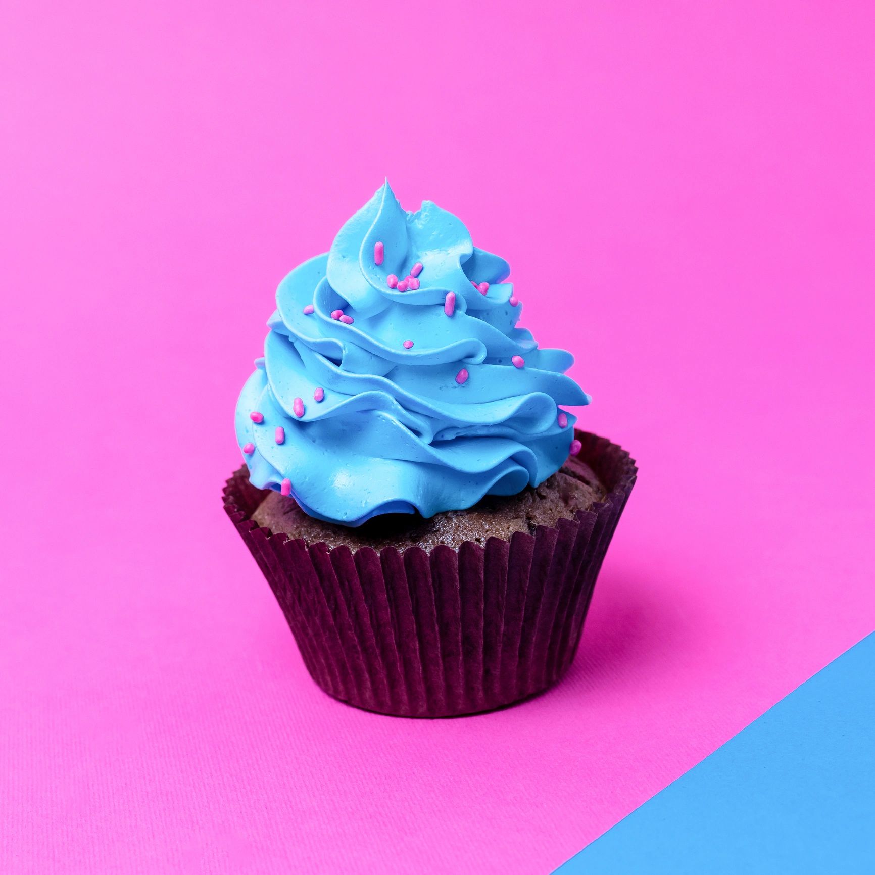 Colorful cupcake on a pink and blue background